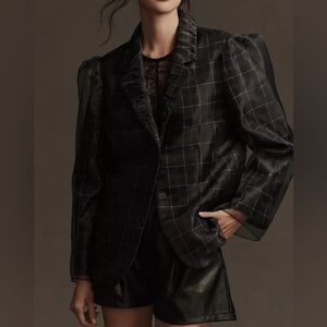 Anthropologie Sheer Tulle Overlay Plaid Blazer Jacket M Dark Academia Whimsygoth